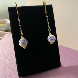Elegant Gold and White Floral Earrings